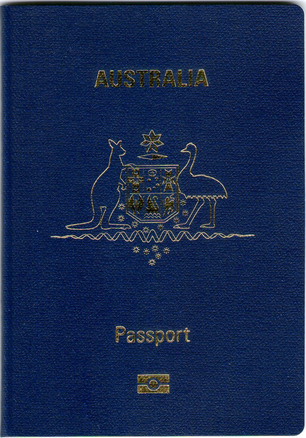 Australian passport cover — dark green Commonwealth crest (public domain)